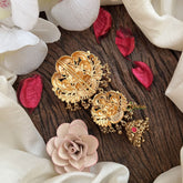 Vriksham Floral 2 Layer With Jumka Jada Billai- 4 Stone Red-Pearl-G19279